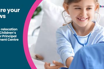 Banner image 'share your views on the relocation of the Children’s Cancer Principal Treatment Centre' child smiling in right corner