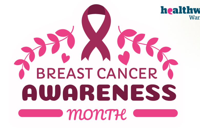 Breast cancer awareness month text and logo