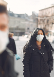 Two people with face masks